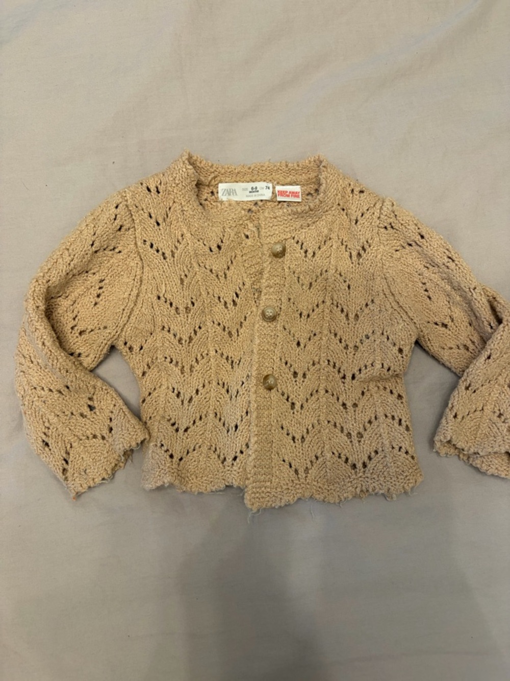 ZARA Kids Tan Crochet Button-Up Cardigan